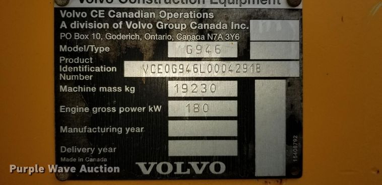 image for item FU9549 Volvo G946 motor grader