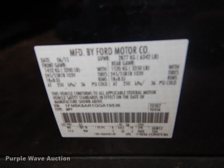 image for item FU9620 2016 Ford Explorer Police Interceptor SUV