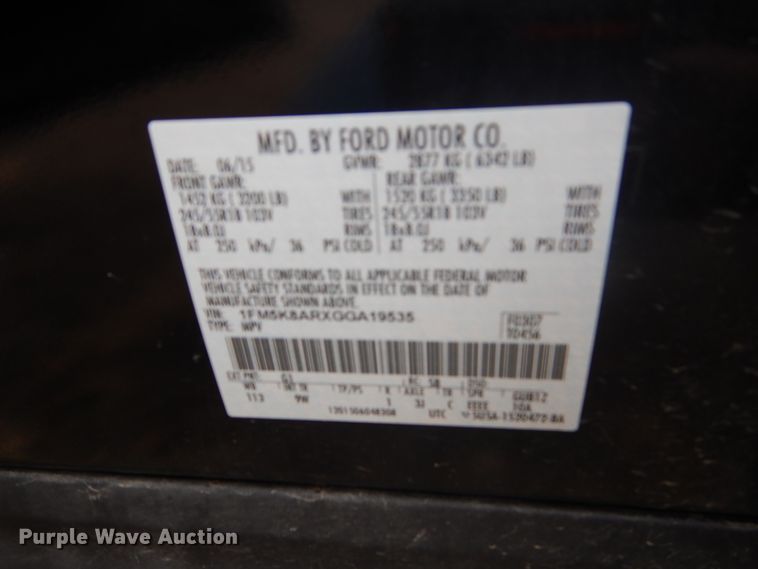 image for item FU9623 2016 Ford Explorer Police Interceptor SUV