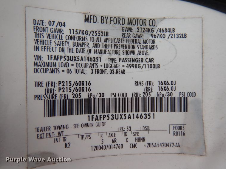 image for item GI9344 2005 Ford Taurus