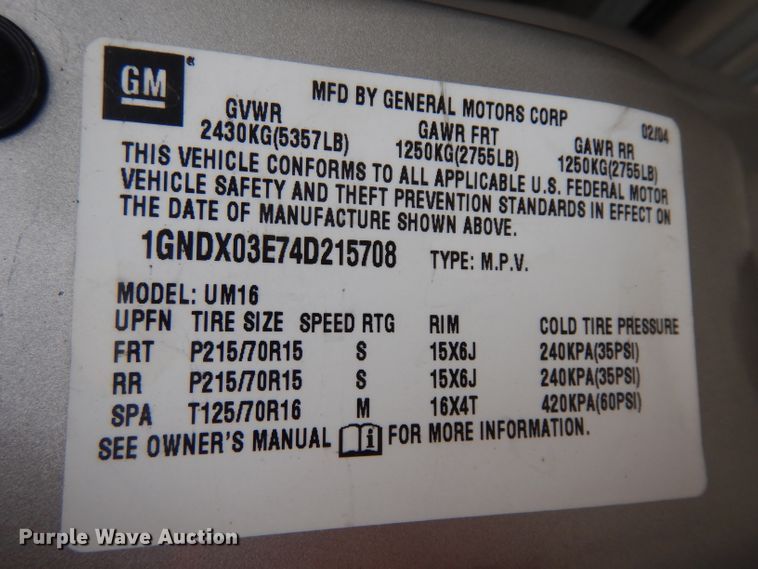 image for item GI9345 2004 Chevrolet Venture van