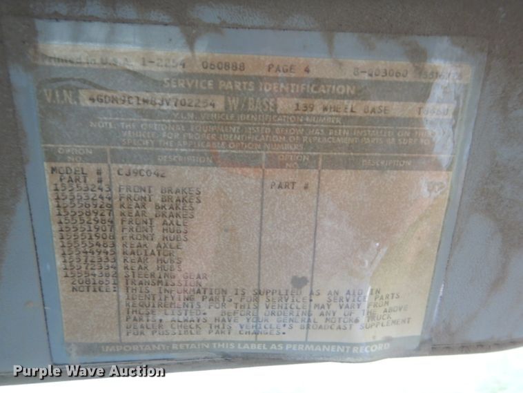 image for item DH2584 1988 GMC Brigadier grain truck