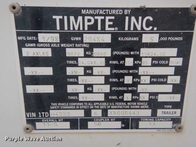 image for item DH6219 1999 Timpte Super Hopper double hopper bottom grain trailer