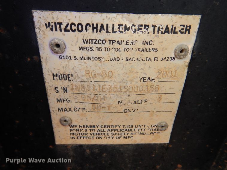image for item DD4468 2001 Witzco Challenger RG-50 lowboy equipment trailer