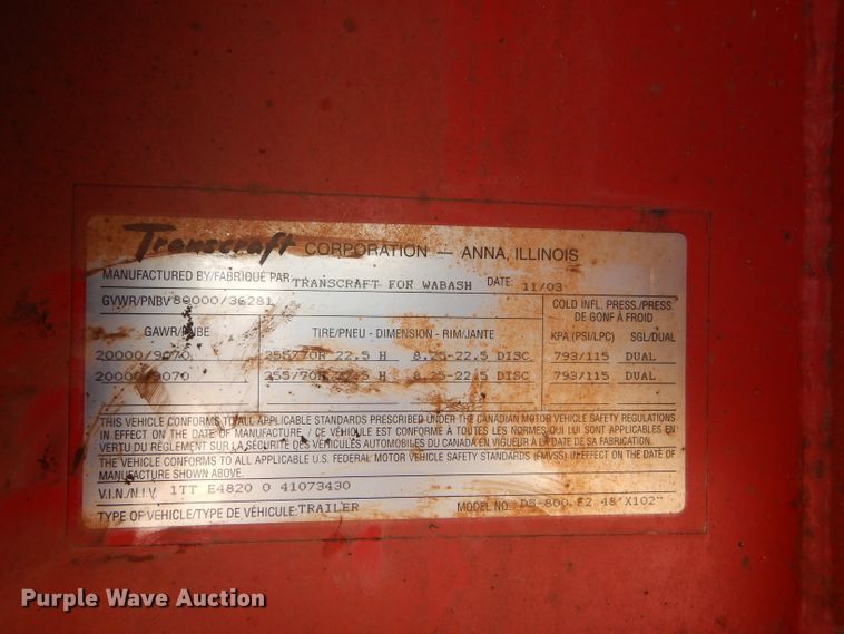 image for item DD4472 2004 Wabash DS800 F2 drop deck equipment trailer