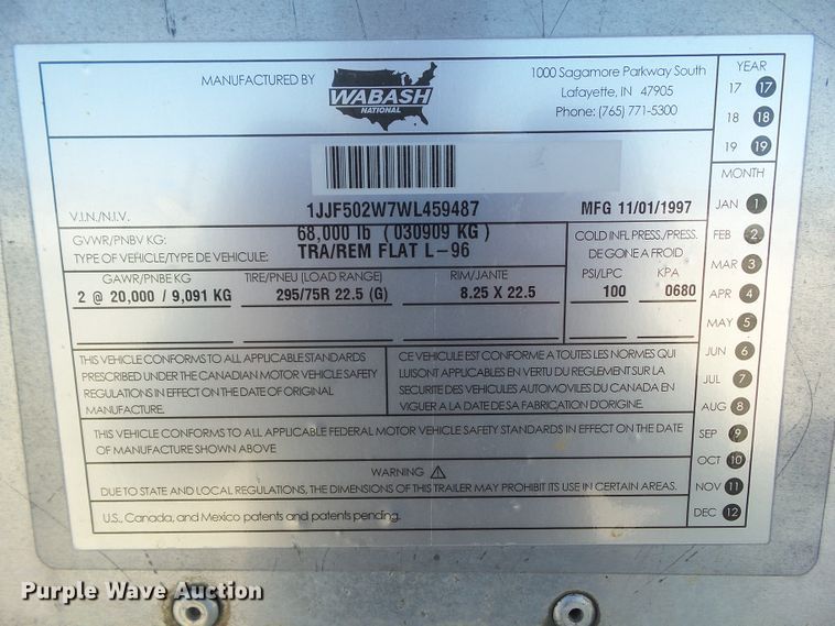 image for item DF0808 1998 Wabash National side curtain flatbed trailer