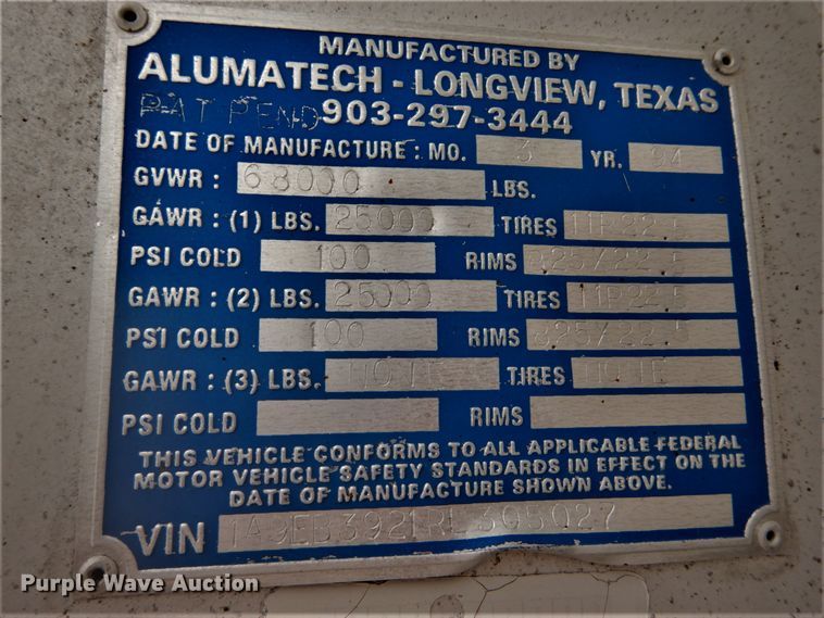 image for item DH2169 1994 Alumatech end dump trailer