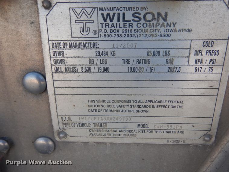 image for item FU9718 2008 Wilson DWH-551PA double hopper bottom grain trailer