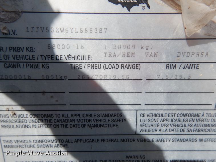 image for item GI9267 2000 Wabash dry van trailer