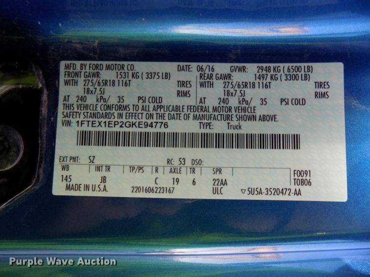 image for item DG2438 2016 Ford F150 SuperCab pickup truck