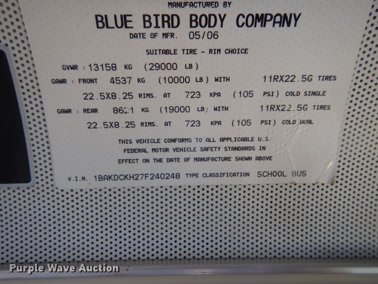 image for item DG5847 2007 Blue Bird Vision school bus