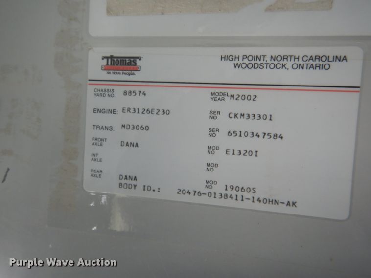 image for item DG5855 2002 Thomas Built Saf-T-Liner MVP ER bus