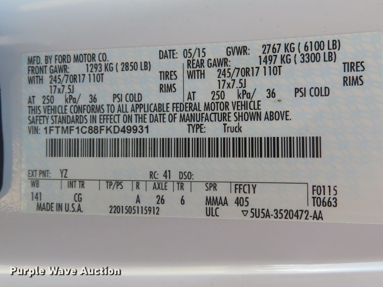 image for item DH1645 2015 Ford F150 XL pickup truck