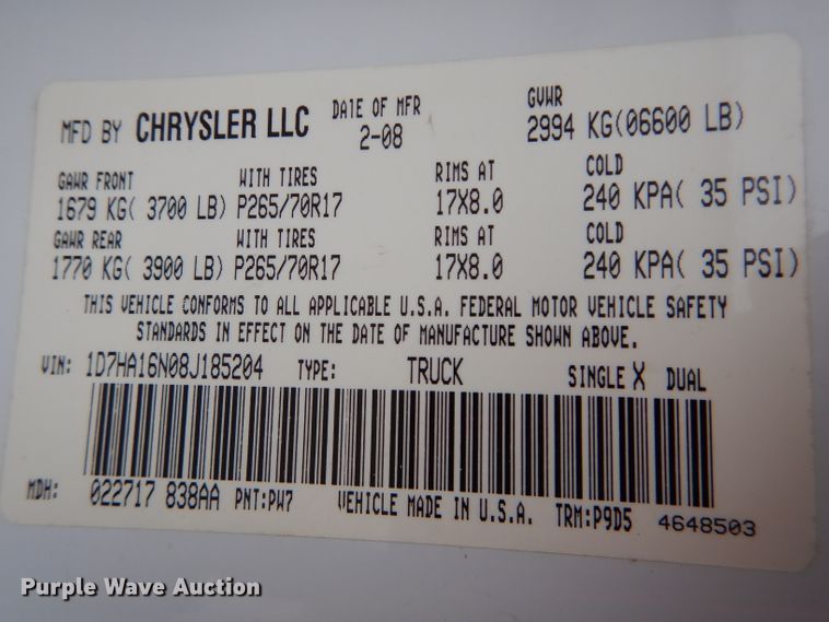 image for item DH2622 2008 Dodge Ram 1500 pickup truck