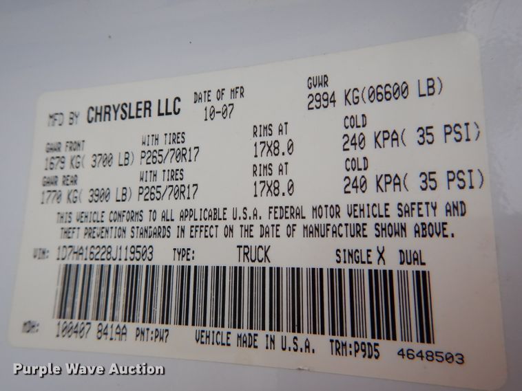 image for item DH2623 2008 Dodge Ram 1500 pickup truck