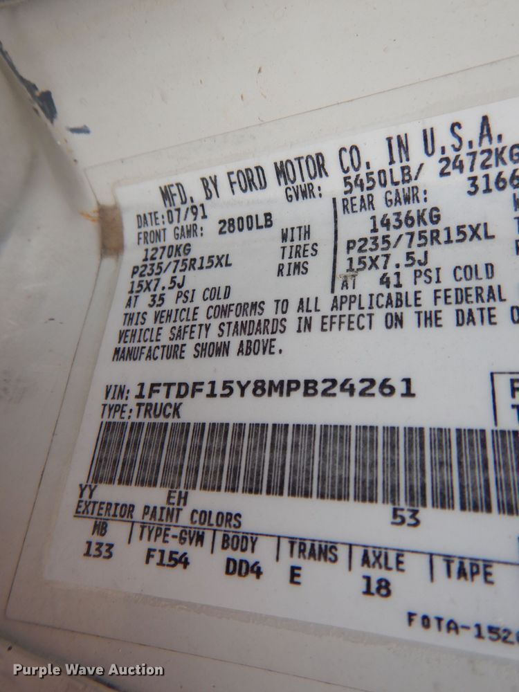 image for item DH6183 1991 Ford F150 pickup truck