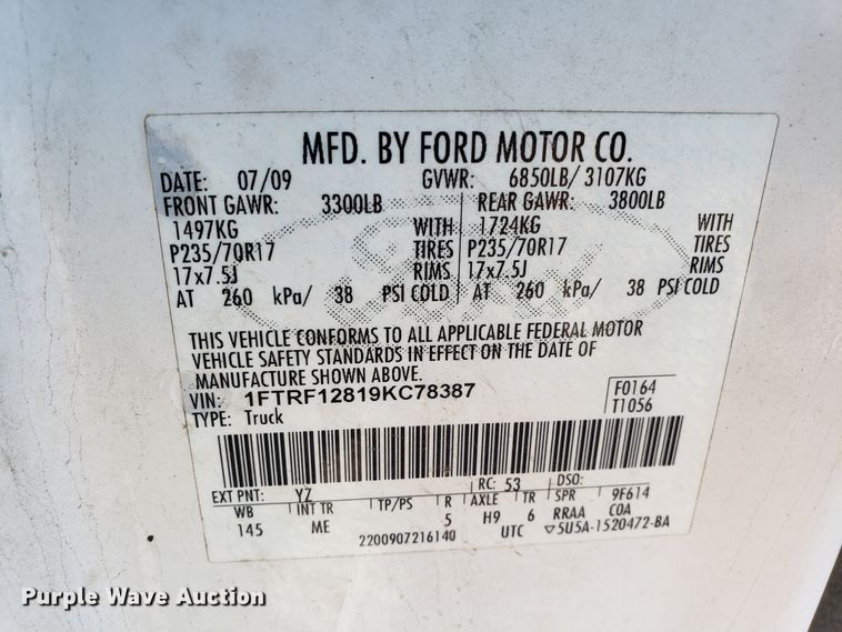 image for item ET9912 2009 Ford F150 pickup truck