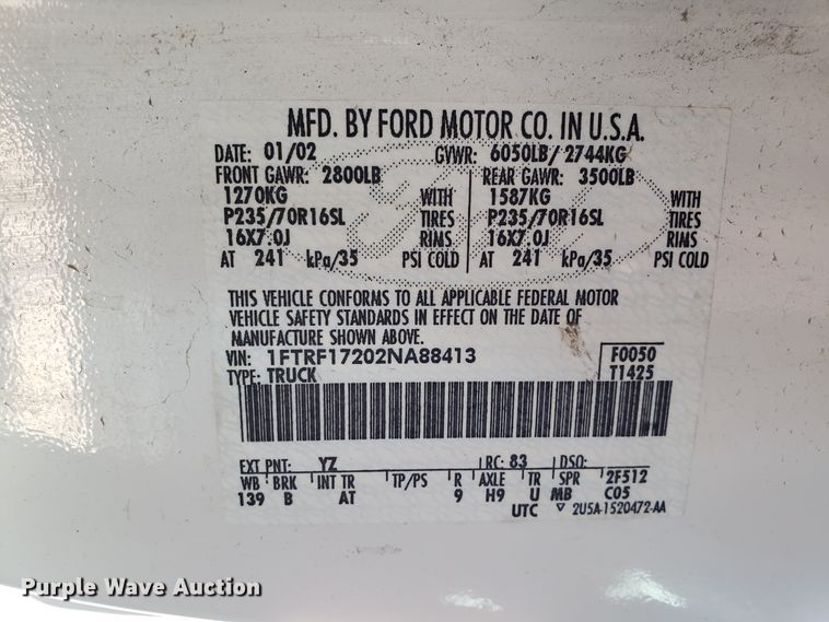 image for item ET9916 2002 Ford F150 pickup truck