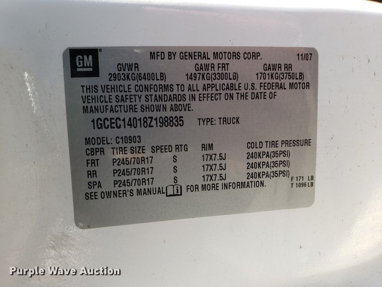 image for item ET9917 2008 Chevrolet Silverado 1500 pickup truck