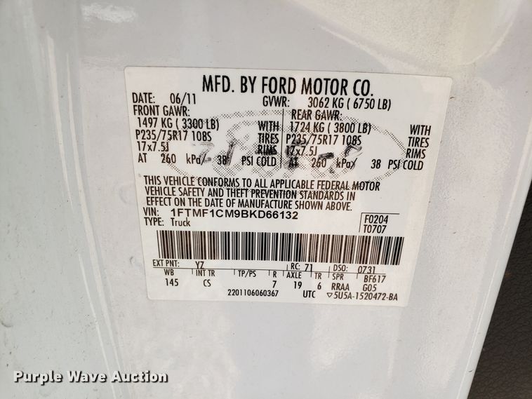 image for item ET9930 2011 Ford F150 pickup truck