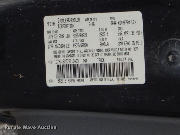 image for item EY9307 2007 Dodge Ram 1500 Quad Cab pickup truck