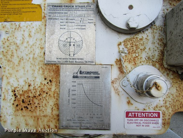 image for item FD9293 2001 Ford F450 Super Duty utility bed truck with crane