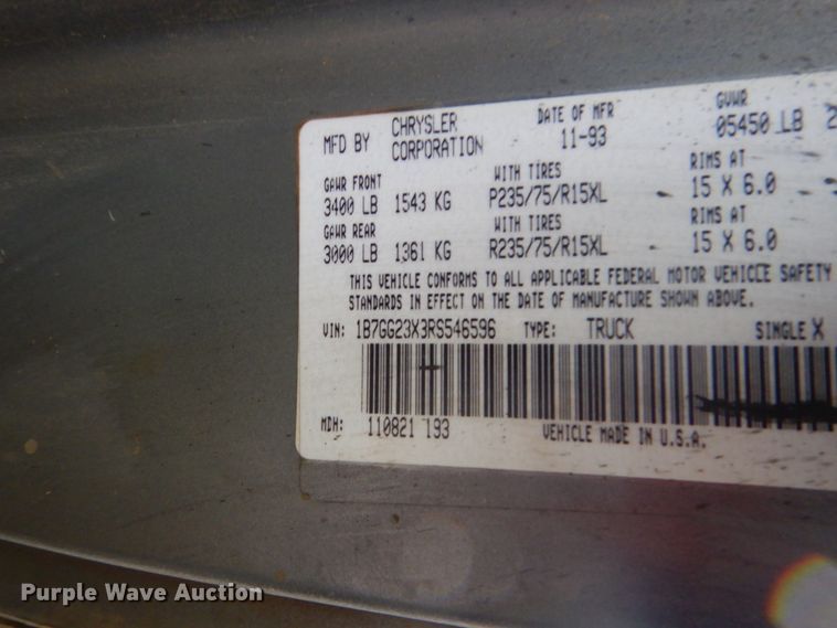 image for item FU9634 1994 Dodge Dakota Club Cab pickup truck