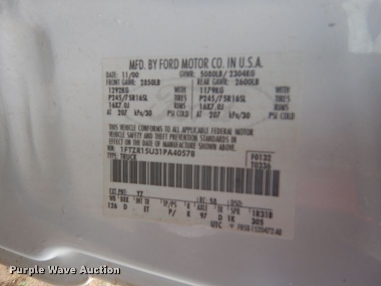 image for item FU9637 2001 Ford Ranger SuperCab pickup truck