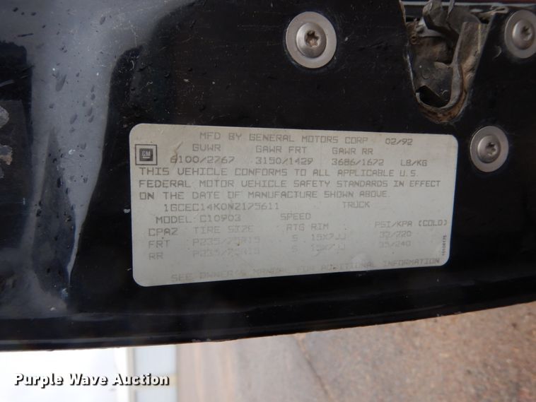 image for item FU9731 1989 Chevrolet K1500 pickup truck