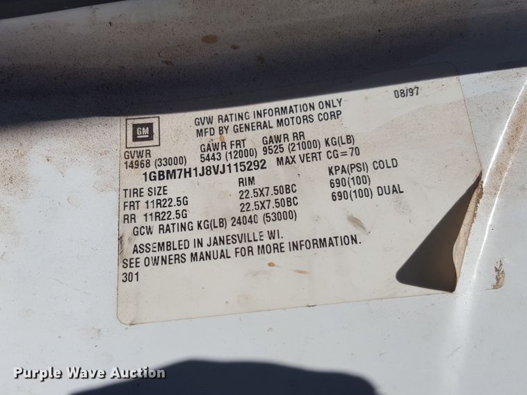 image for item GC9067 1997 Chevrolet C7500 truck cab and chassis