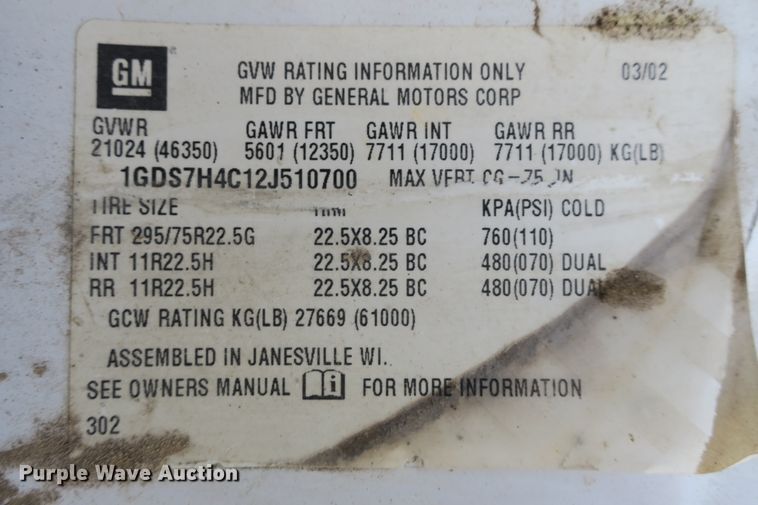 image for item DB10165 2002 GMC C8500 dump truck