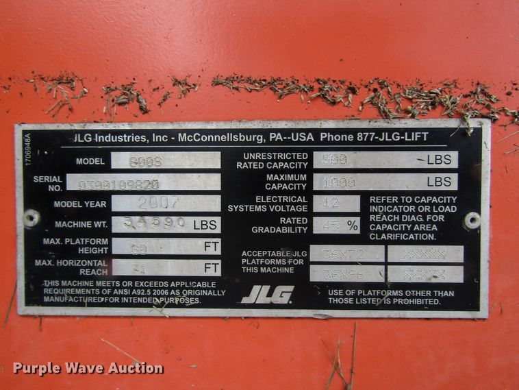 image for item DG8227 2007 JLG 800S boom lift