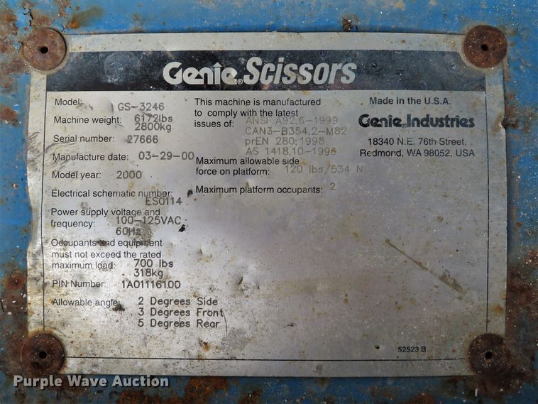 image for item DH1636 2000 Genie GS-3246 scissor lift