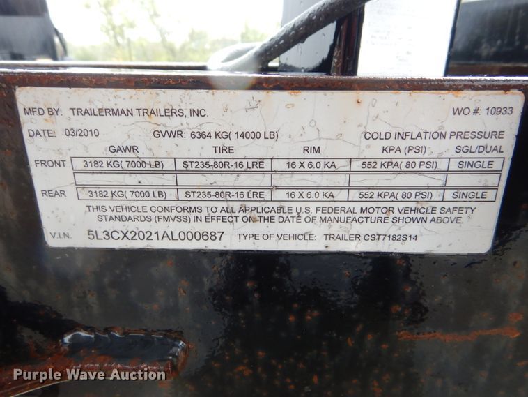 image for item DH6233 2010 Trailerman utility trailer