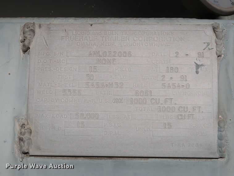 image for item DG7004 1991 Fruehauf HAB-F2-J1000 pneumatic dry bulk trailer