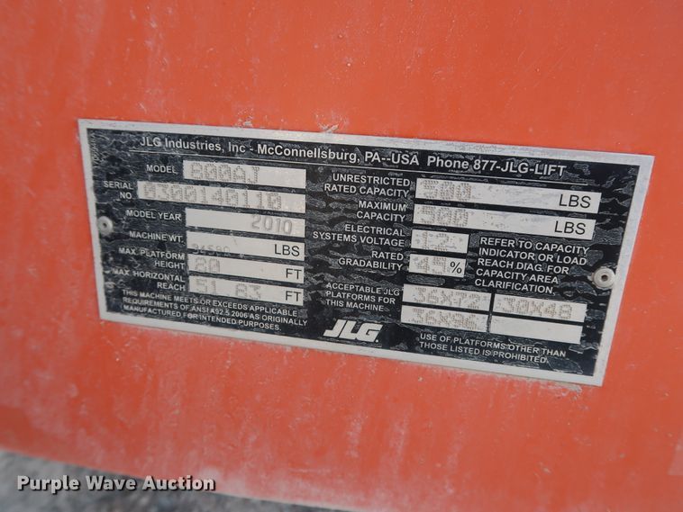 image for item DG7036 2010 JLG 800AJ boom lift