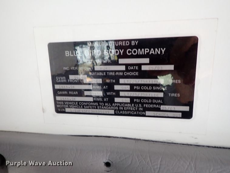 image for item DB7688 2003 Ford E450 school bus