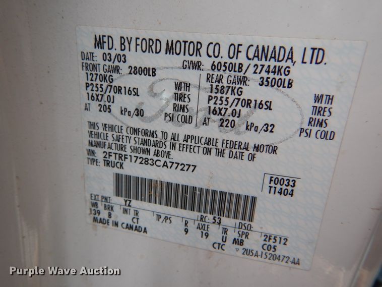 image for item DD4541 2003 Ford F150 XL pickup truck