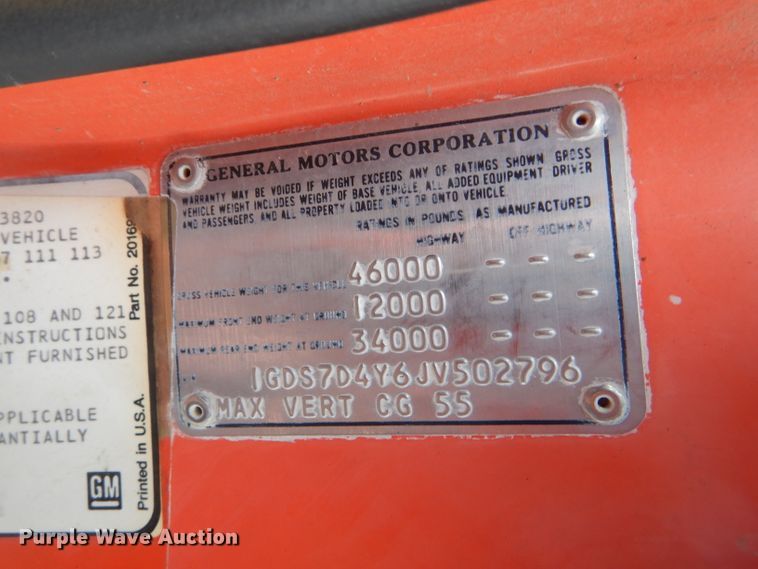 image for item DD4559 1988 GMC TopKick 7000 dump truck