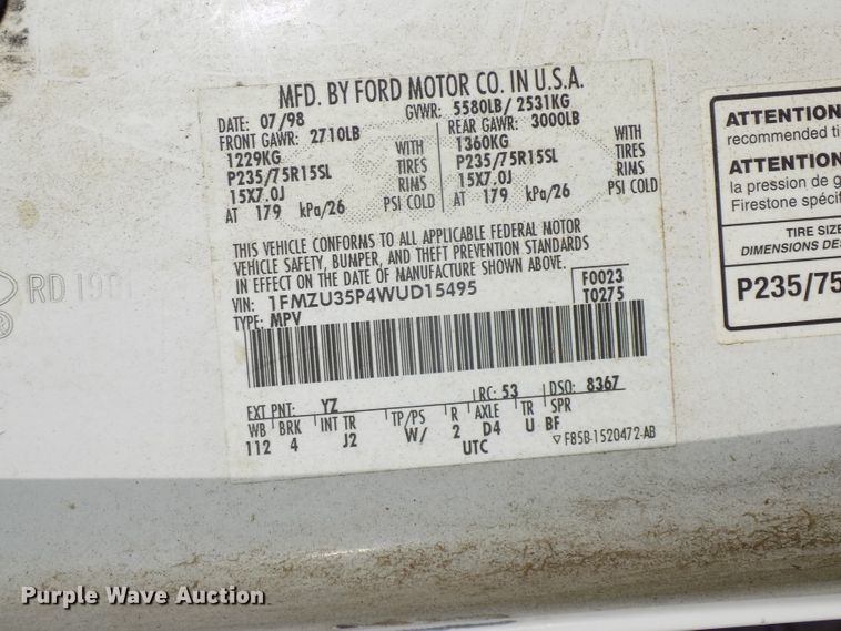 image for item DG6594 1998 Ford Explorer XLT SUV