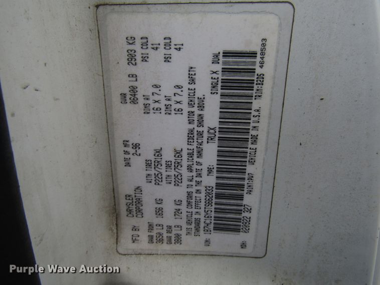 image for item DG6605 1996 Dodge Ram 1500 pickup truck