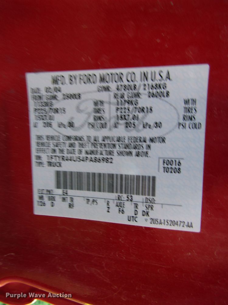 image for item DG6626 2004 Ford Ranger SuperCab pickup truck