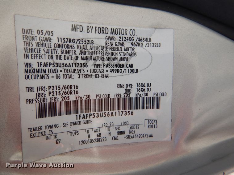 image for item DI2610 2006 Ford Taurus