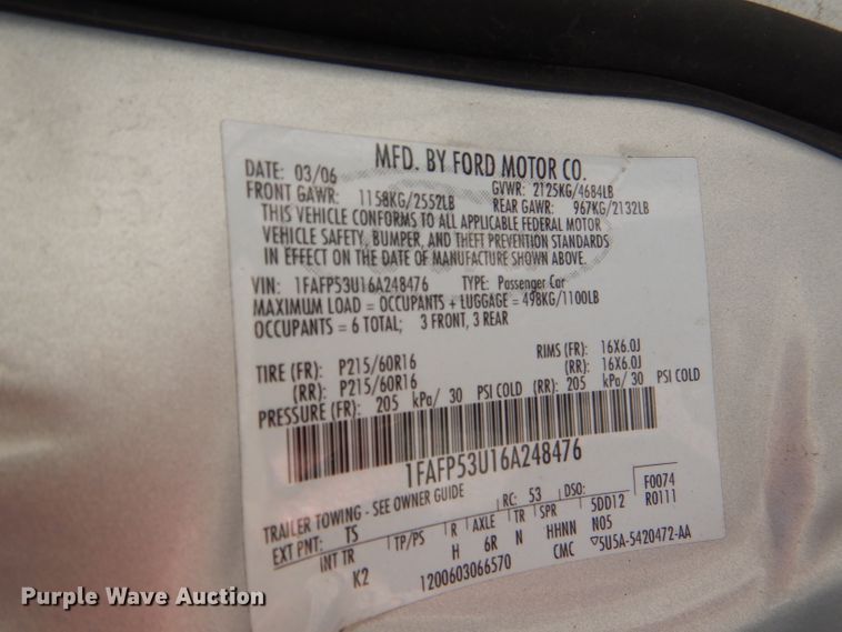 image for item DI2611 2006 Ford Taurus