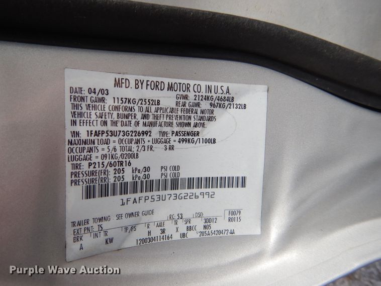 image for item DI2624 2003 Ford Taurus