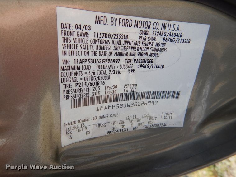 image for item DI2625 2003 Ford Taurus