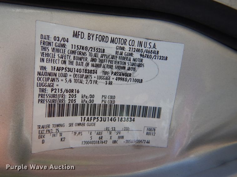 image for item DI2627 2004 Ford Taurus