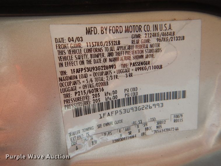 image for item DI2634 2003 Ford Taurus