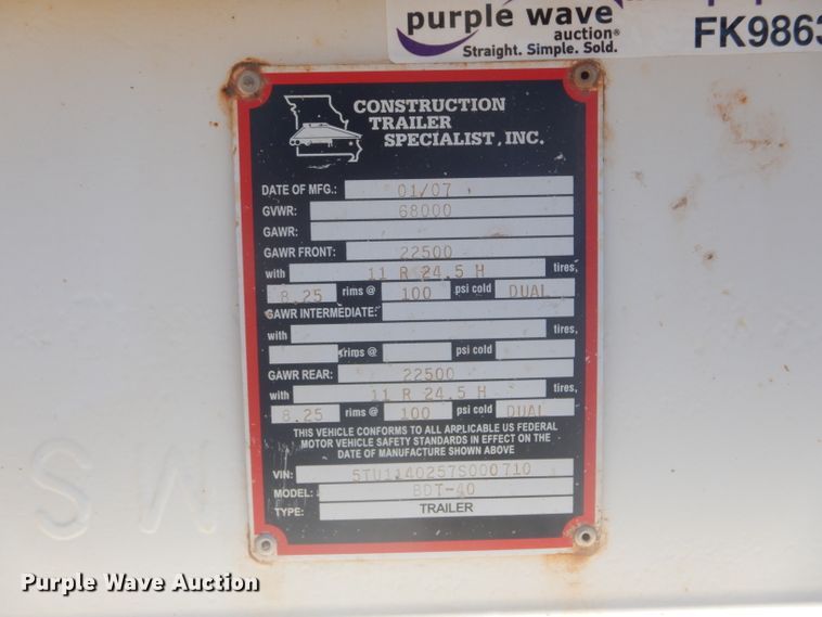 image for item FK9863 2007 CTS BDT-40 bottom dump trailer