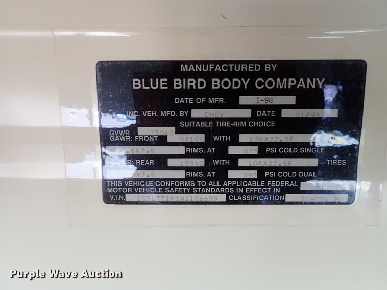 image for item FR9484 1998 Chevrolet Blue Bird school bus